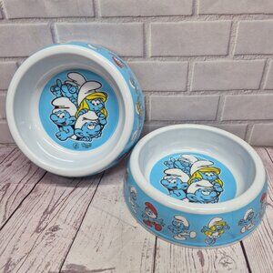 Peyo Smurfs Blue Bowl Dog Cat Food Water Dish, 7in, Lot Of 2